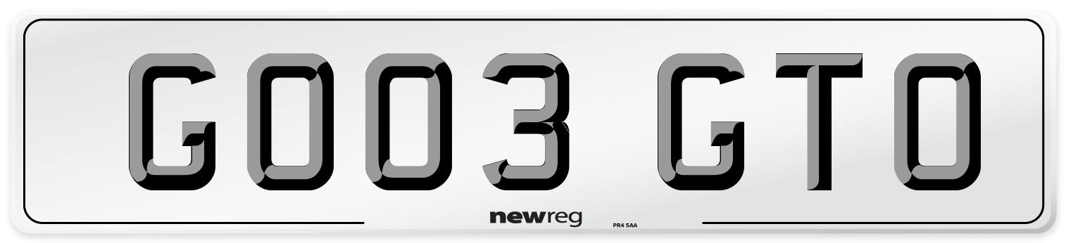 GO03 GTO Number Plate from New Reg